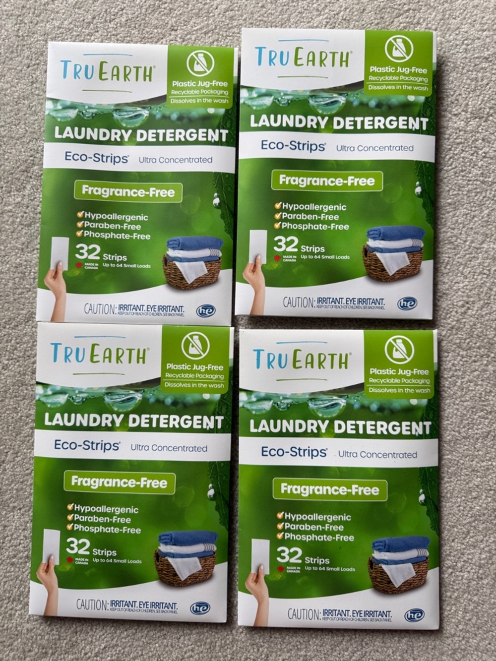 NEW 4 packs of 32 each TRU EARTH Laundry Detergent